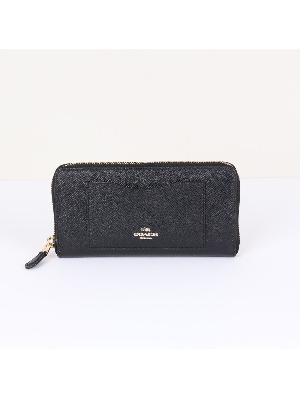Coach F54007 Crossgrain Leather Accordion Zip Around Black Wallet Gold Hardware